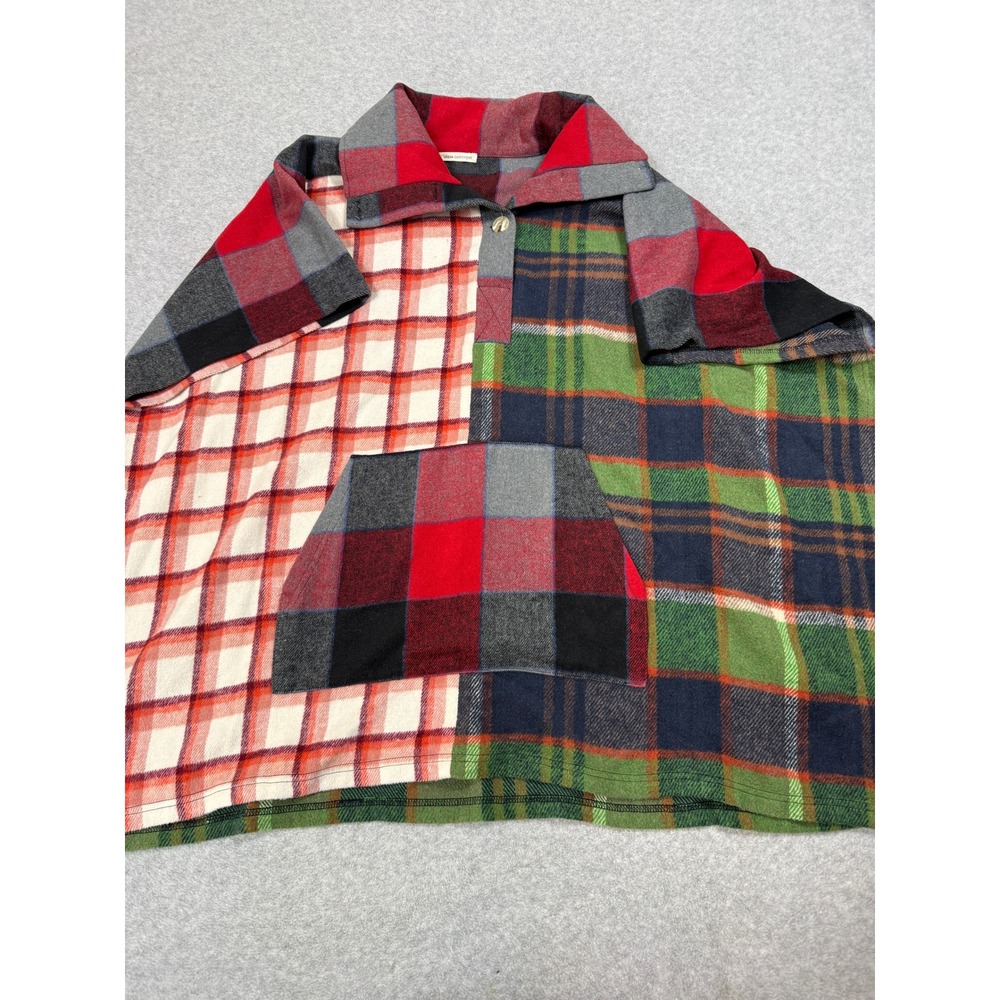Urban Outfitters Patchwork Plaid Poncho Cape Pullover Jacket Multi Color Flannel